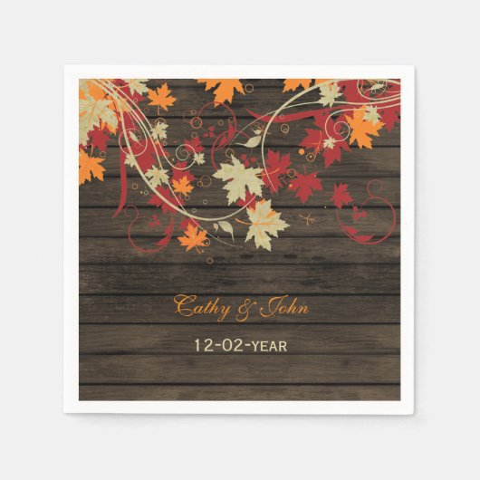 Serviette En Papier Barne Bois Rustique Feuilles Mariage (Devant)