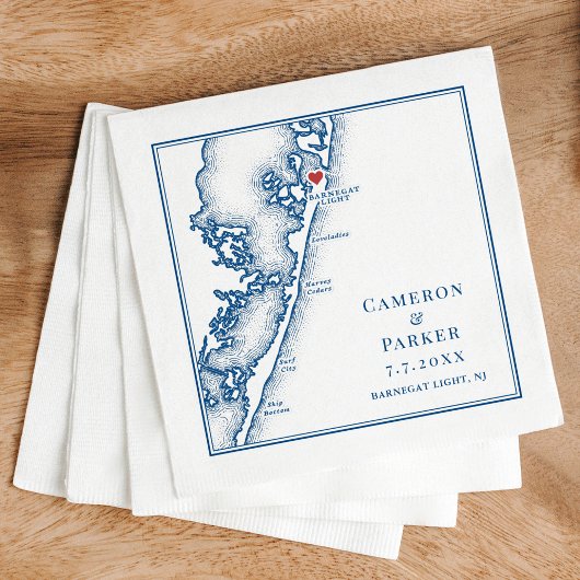 Serviette En Papier Barnegat Light NJ Map Navy Elegant Wedding