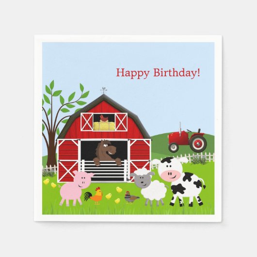 Serviette En Papier Barnyard Animaux de ferme Papier d'anniversaire se (Devant)