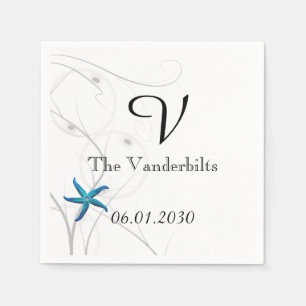 Serviette En Papier Barre bleue avec mariage de corail argenté