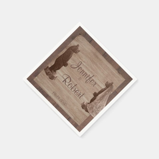 Serviette En Papier Barre Bois Ours Mariage campagnard Napkin (Coin)