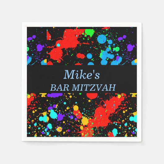 Serviette En Papier Barre/chaume personnalisée Mitzvah, Paint Splatter (Devant)