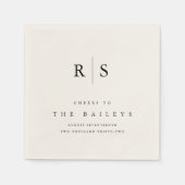 Serviette En Papier Barre de Mariage Monogramme Noir & Écru classique (Devant)