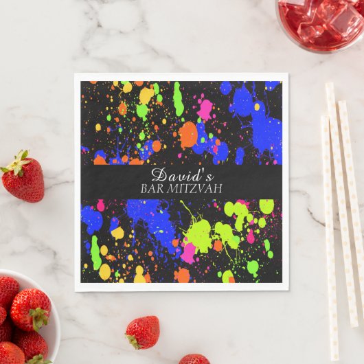 Serviette En Papier Barre Mitzvahs Neon Paint Splatter (En situation)