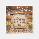 Serviette En Papier Barre Rustique Bois Chaîne Lumières Tournesols (Devant)