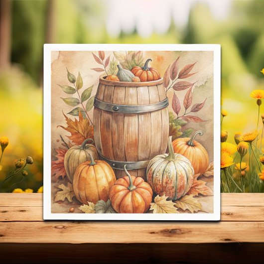 Serviette En Papier Barrel with Pumpkins Fall