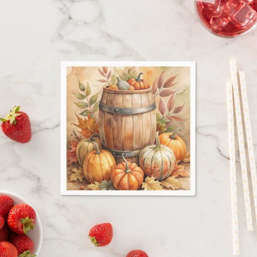 Serviette En Papier Barrel with Pumpkins Fall (En situation)