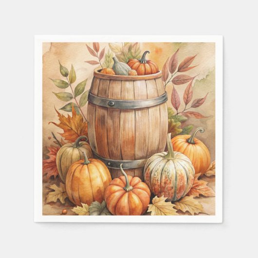 Serviette En Papier Barrel with Pumpkins Fall (Devant)