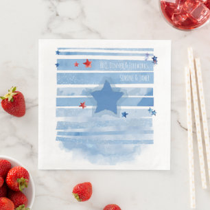 Serviette En Papier Barres bleu aquarelle avec éclaboussure et étoiles