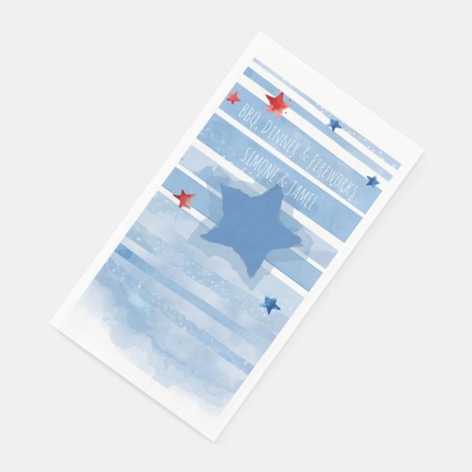 Serviette En Papier Barres bleu aquarelle avec éclaboussure et étoiles (Coin)