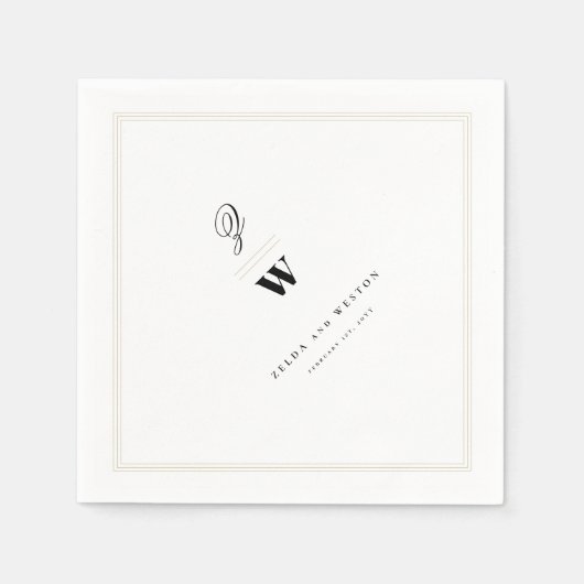 Serviette En Papier Bars classiques Double Monogramme Mariage moderne  (Devant)