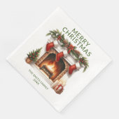 Serviette En Papier Bas de Noël Cheminée Verte Fête de Noël (Coin)