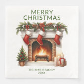 Serviette En Papier Bas de Noël Cheminée Verte Fête de Noël (Devant)