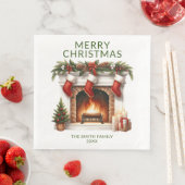 Serviette En Papier Bas de Noël Cheminée Verte Fête de Noël (En situation)