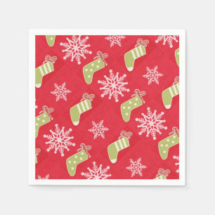 Serviette En Papier Bas de Noël verts et flocons rouges