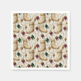 Serviette En Papier Bas de Noël vintage et ornements Fêtes de fin d'an