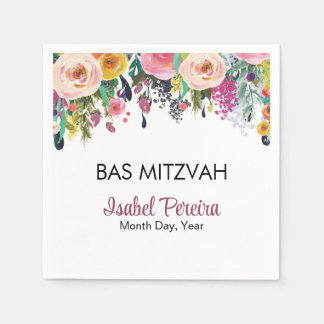 Serviette En Papier Bas Mitzvah Floral serviettes personnalisées