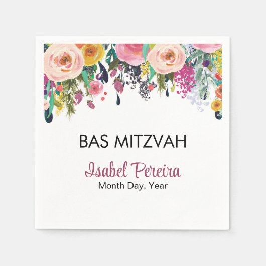 Serviette En Papier Bas Mitzvah Floral serviettes personnalisées (Devant)