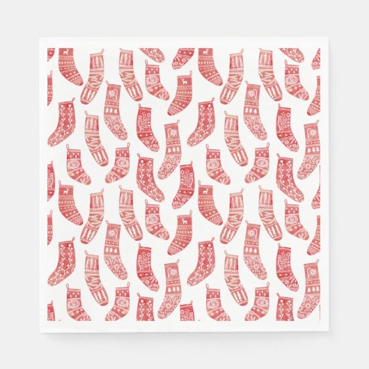 Serviette En Papier Bas nordiques Noël scandinave Rouge Blanc (Devant)