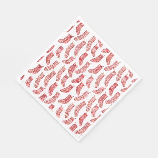 Serviette En Papier Bas nordiques Noël scandinave Rouge Blanc (Coin)