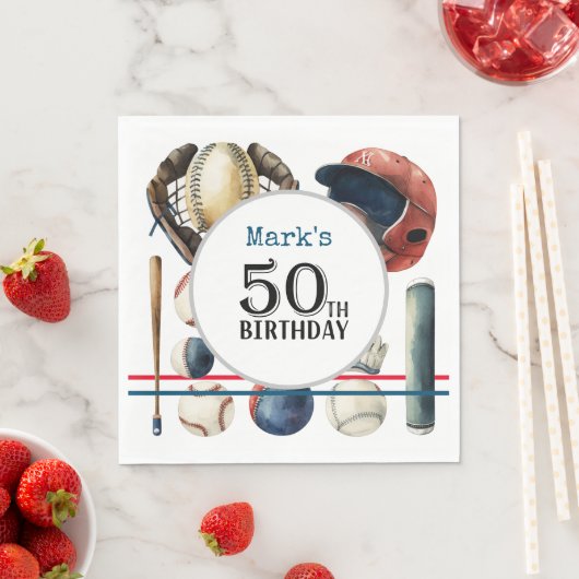 Serviette En Papier Baseball 50e fête d'anniversaire (En situation)