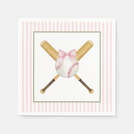 Serviette En Papier Baseball à rayures roses (Devant)