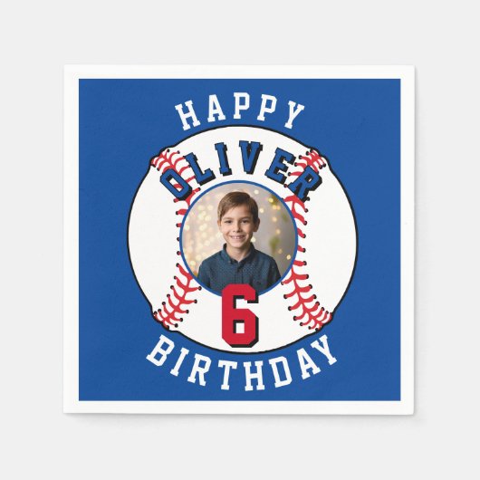 Serviette En Papier Baseball Ball Kids Photo Anniversaire (Devant)