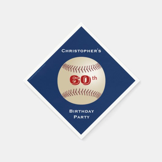 Serviette En Papier Baseball Blue Name 60th Birthday Party Paper (Coin)