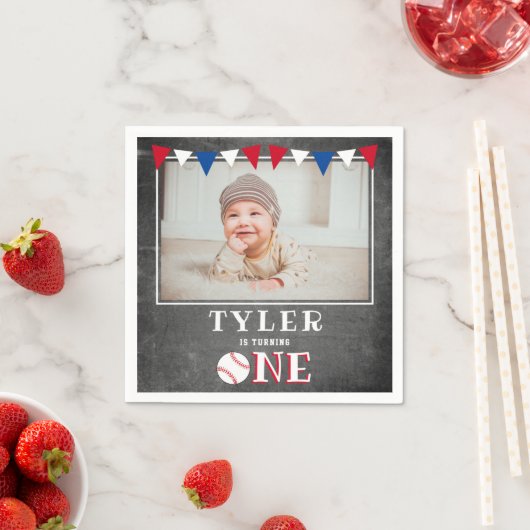 Serviette En Papier Baseball Chalkboard drapeaux 1er Anniversaire Phot (En situation)