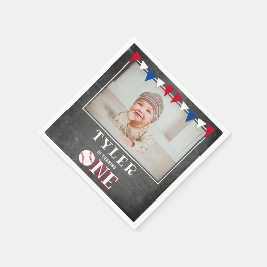 Serviette En Papier Baseball Chalkboard drapeaux 1er Anniversaire Phot (Coin)
