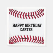 Serviette En Papier Baseball d'anniversaire blanc avec nom (Devant)