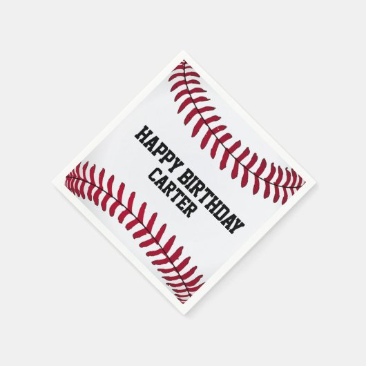 Serviette En Papier Baseball d'anniversaire blanc avec nom (Coin)