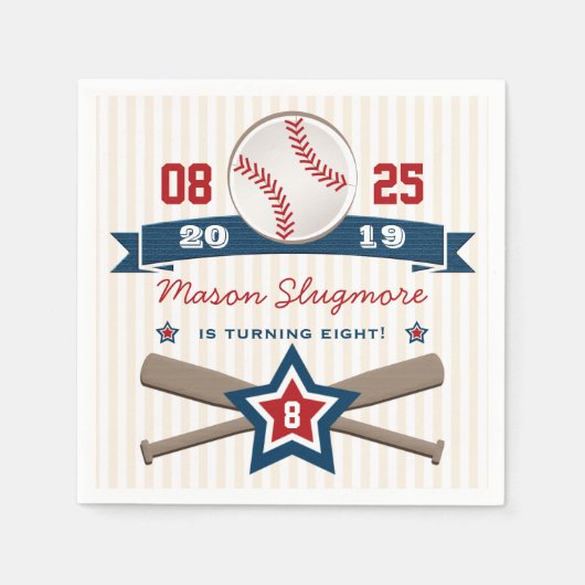 SERVIETTE EN PAPIER BASEBALL ET BATS ANNIVERSAIRE (Devant)