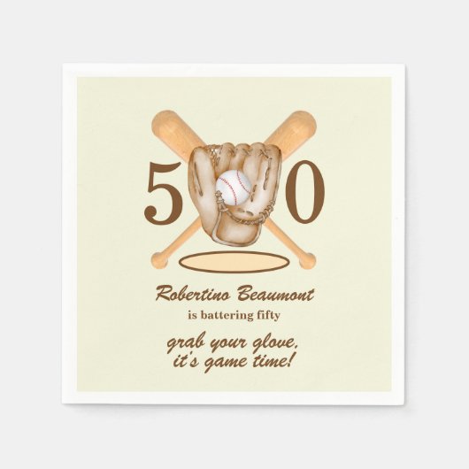 Serviette En Papier Baseball Glove Bats Themed Men's 50th Birthday (Devant)