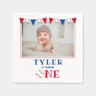 Serviette En Papier Baseball moderne 1er anniversaire Photo Anniversai