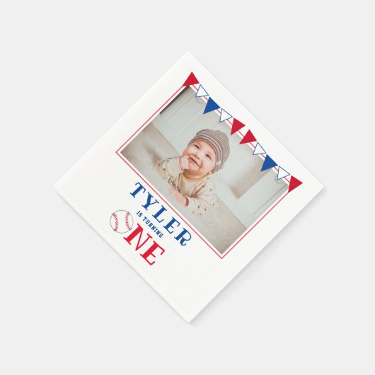Serviette En Papier Baseball moderne 1er anniversaire Photo Anniversai (Coin)