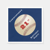 Serviette En Papier Baseball, Nom, 21e Anniversaire Party Blue Paper (Devant)