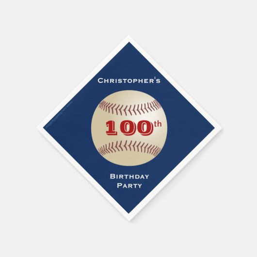 Serviette En Papier Baseball, Nom, Blue 100th Birthday Party Paper (Coin)