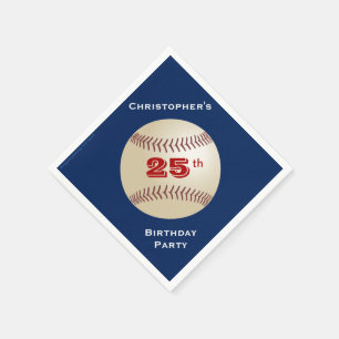 Serviette En Papier Baseball, Nom, Blue 25th Birthday Party Paper