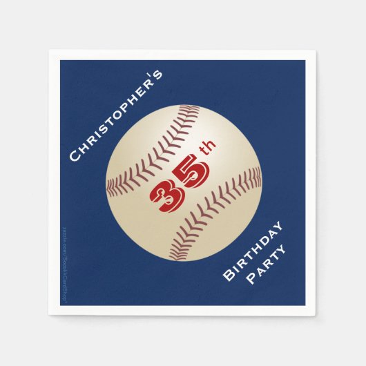 Serviette En Papier Baseball, Nom, Blue 35th Birthday Party Paper (Devant)