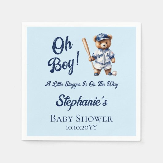 Serviette En Papier Baseball Oh Boy Baby shower mignonne Ours (Devant)