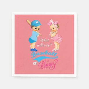 Serviette En Papier Baseball ou Bows Pink Blue Genre Révélation