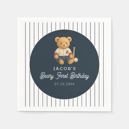 Serviette En Papier Baseball Preppy Bear 1er anniversaire (Devant)