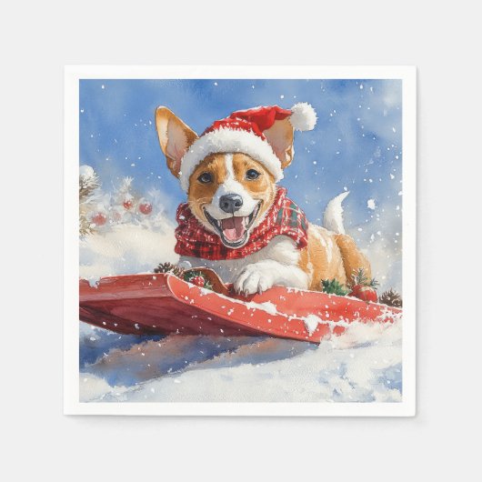 Serviette En Papier Basenji Chien en rebord Laisser neiger Noël (Devant)