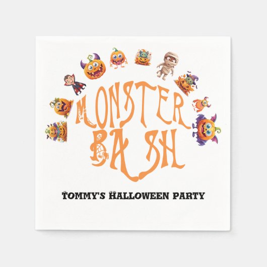 Serviette En Papier Bash de monstres amusants d'Halloween (Devant)