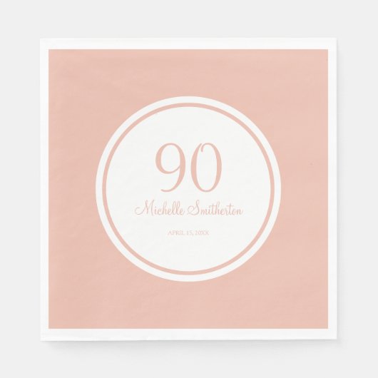 Serviette En Papier Basique rose blanc 90e fête d'anniversaire (Devant)