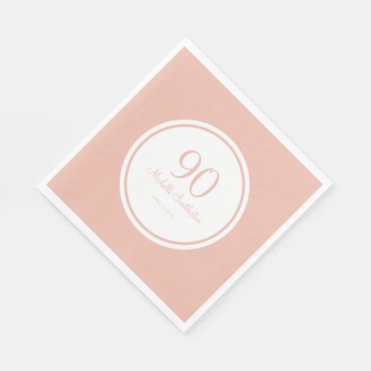 Serviette En Papier Basique rose blanc 90e fête d'anniversaire (Coin)