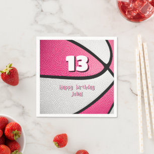 Serviette En Papier basket blanc rose filles fête d'anniversaire sport