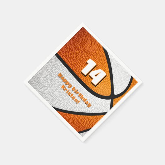 Serviette En Papier Basketball blanc orange filles fête sportive (Coin)
