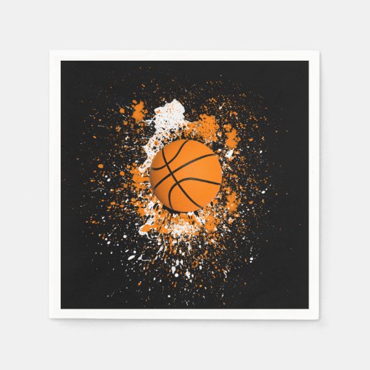 Serviette En Papier Basketball Grunge Paint Splatz orange Noir (Devant)